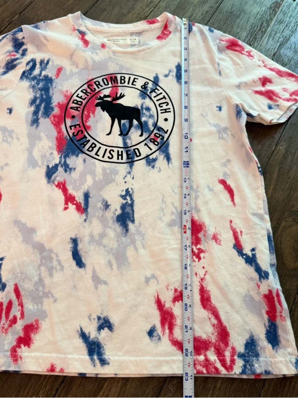 Abercrombie & Fitch‎ Kids Tie-Dye Logo Tee Red White Blue Size 13/14 Patriotic